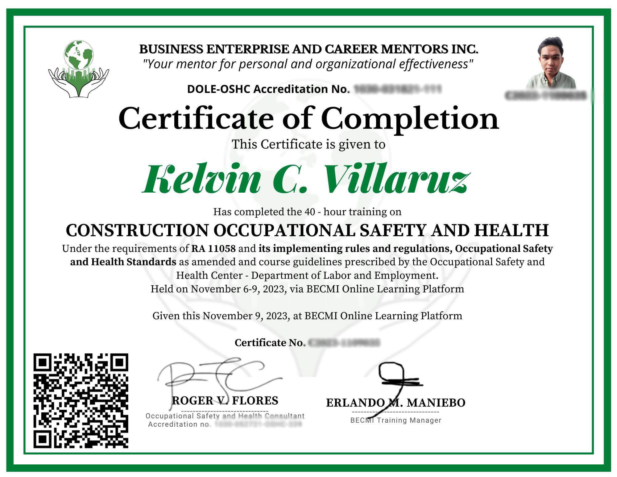 Construction Occupational Safety and Health Certification – Blurred